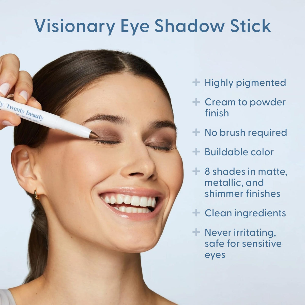 Twenty/Twenty Beauty cream-to-powder texture glides smoothly for comfortable wear.