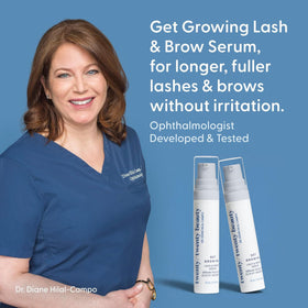 Twenty/Twenty Get Growing lash-line application, demonstration of safe, gentle use near eyes.
