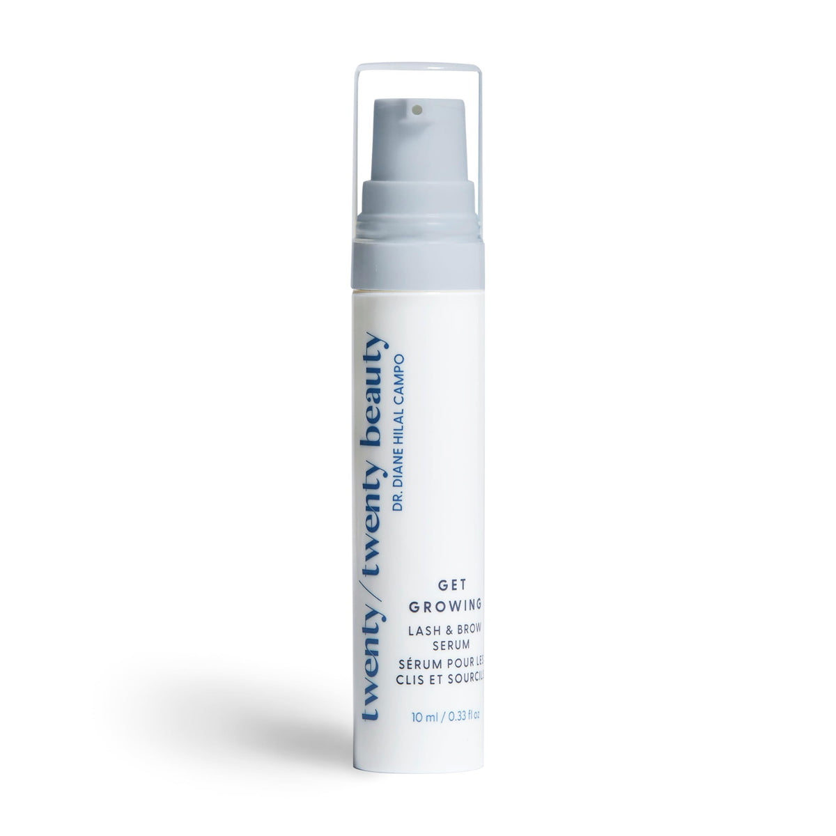 Twenty/Twenty Get Growing lash serum bottle closeup, showcasing a clean formula for daily use.