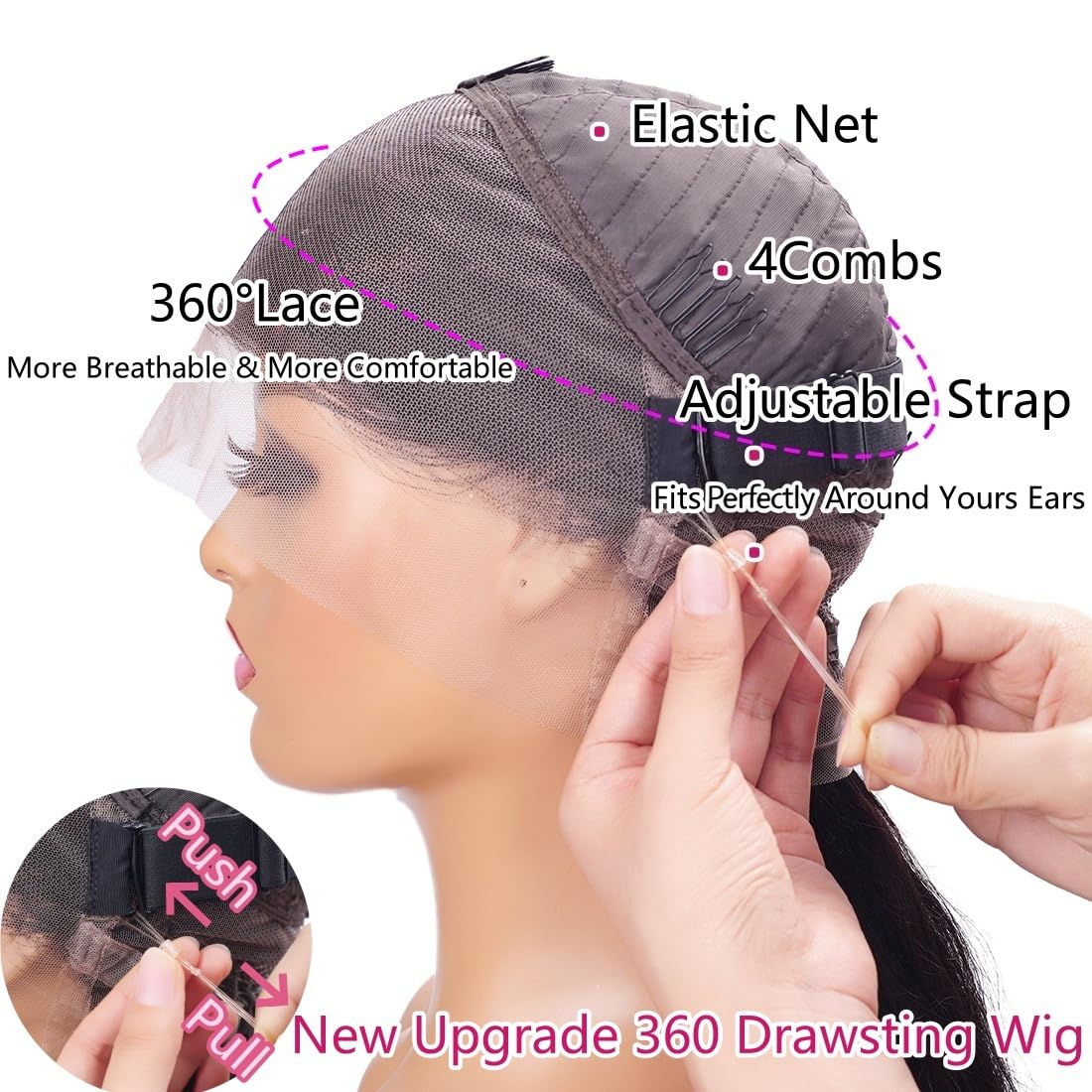 TwerkGirls Hidden drawstring 360 wig provides secure, comfortable wear.