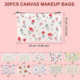 TwinkleMon flower canvas makeup bag back pattern with cohesive floral design from behind