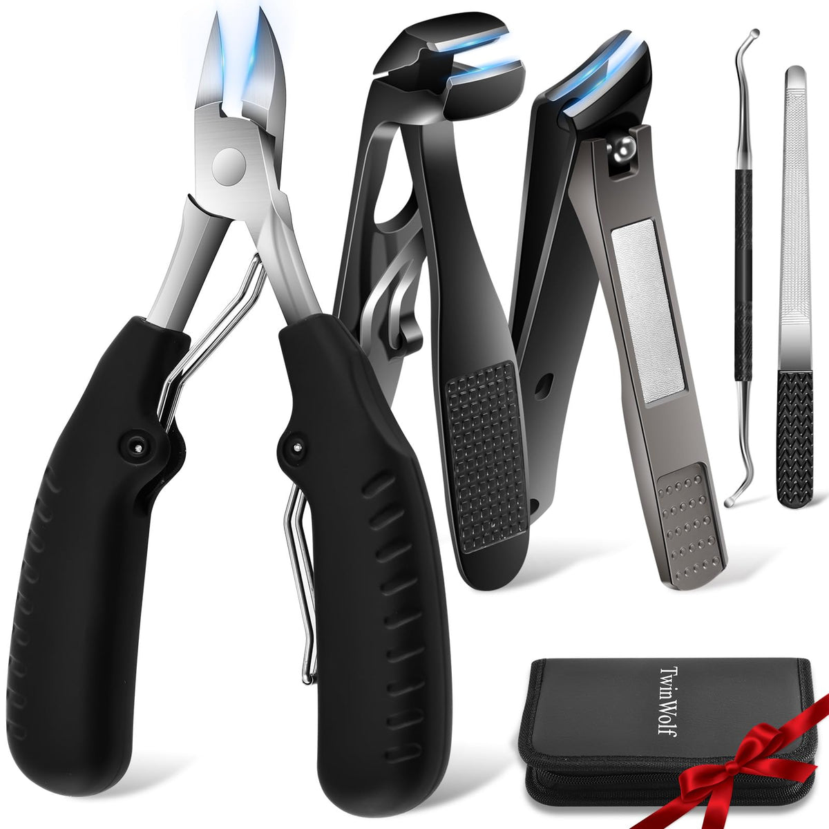 TwinWolf toenail clippers with a wide jaw for thick nails, delivering precise, effortless cuts.