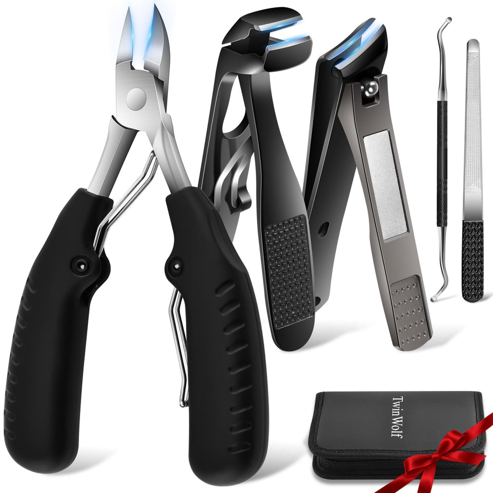 TwinWolf toenail clippers with a wide jaw for thick nails, delivering precise, effortless cuts.