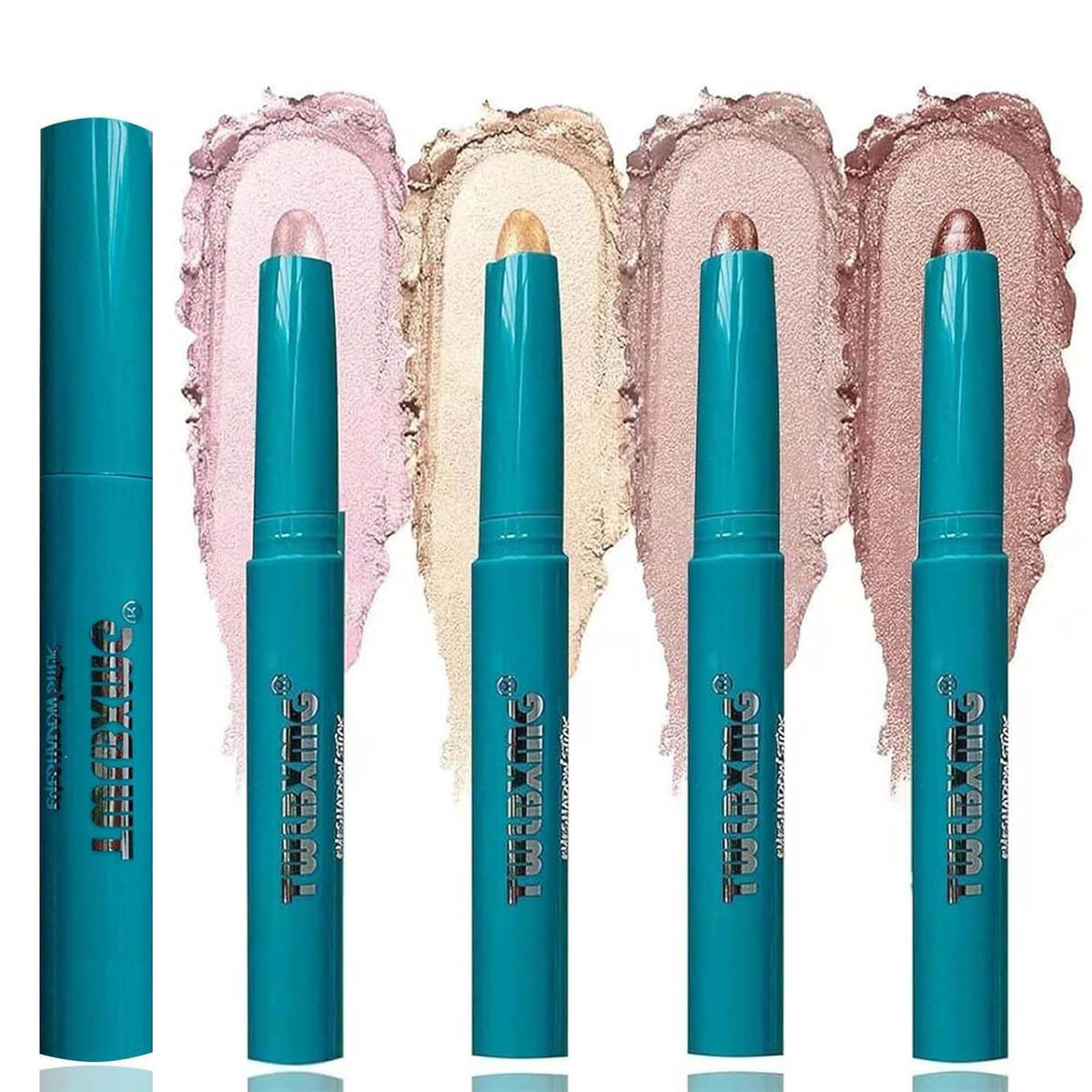 TWLBXMG 4-color eyeshadow stick set with vibrant swatches for quick looks.