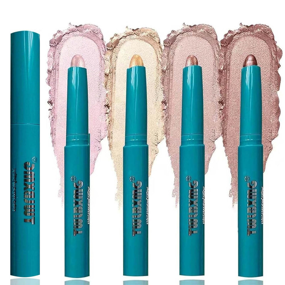 TWLBXMG 4-color eyeshadow stick set with vibrant swatches for quick looks.