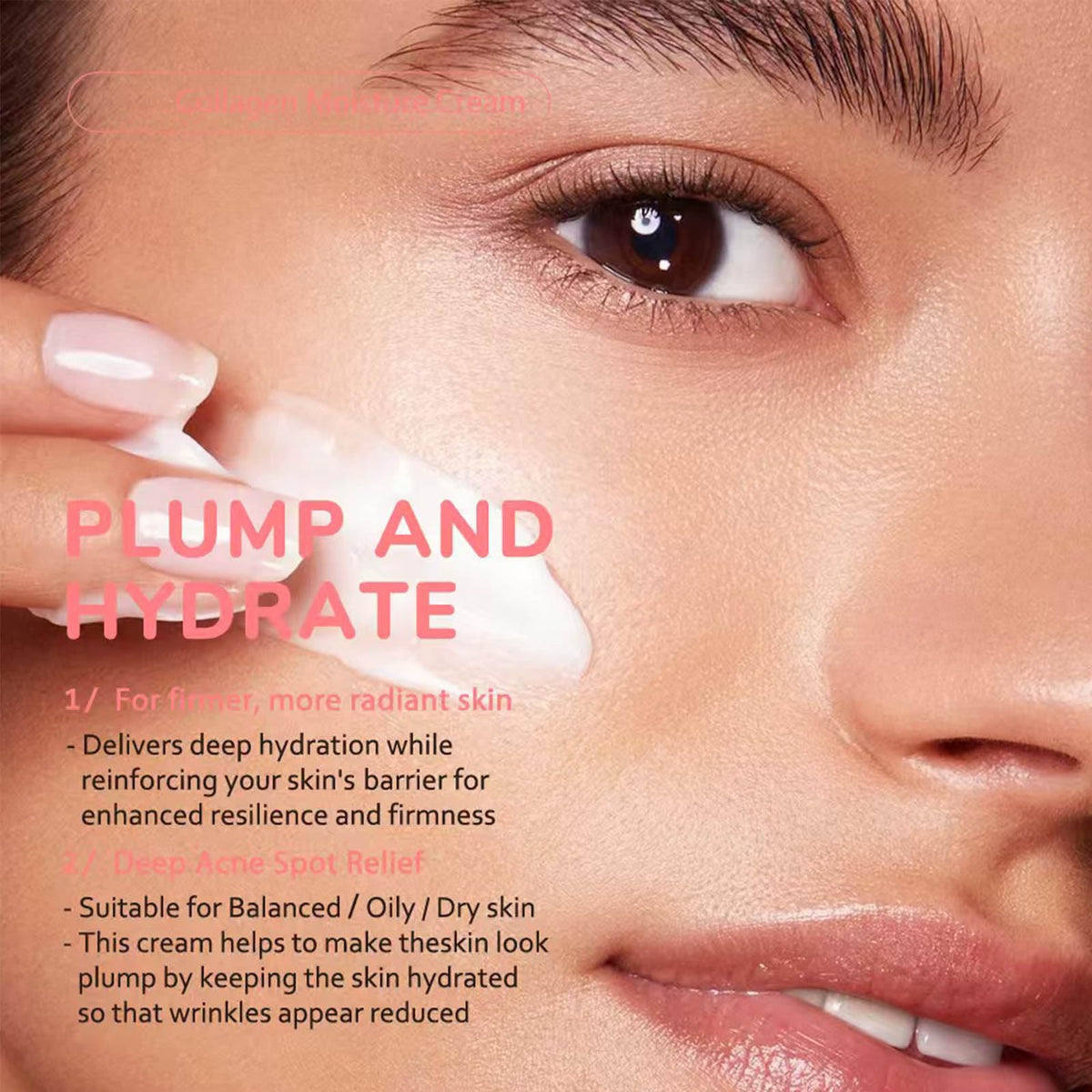 TWLBXMG Collagen Moisture Cream application demonstrates smooth skin feel.