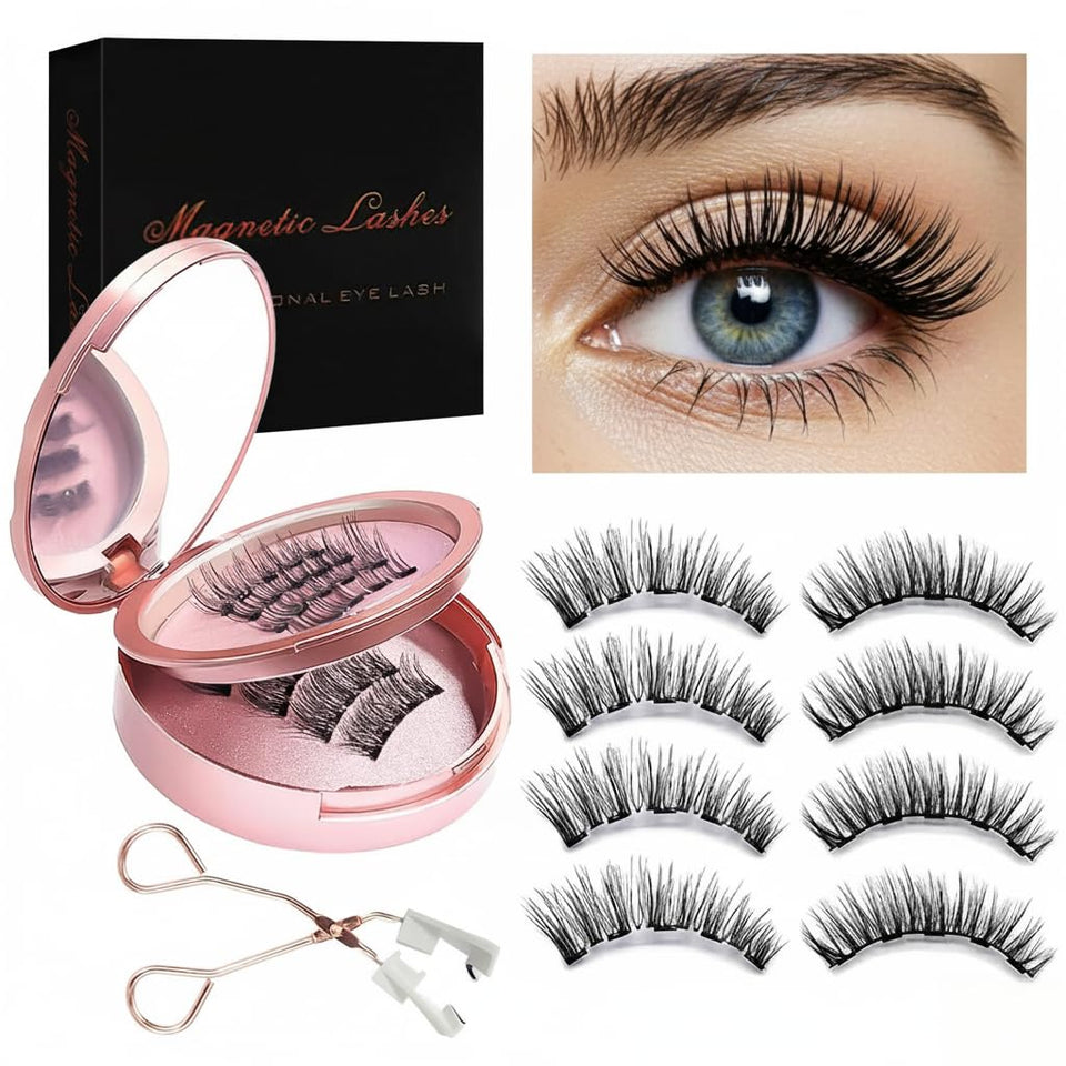 TWMKLP magnetic eyelashes with applicator, four-pair kit, natural look for daily wear