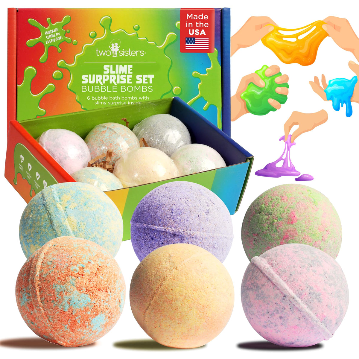Two Sisters Bubble Bombs reveal surprise slime inside during bath time