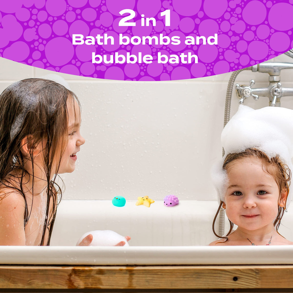 Two Sisters fruity-scented bath bombs enhance bath-time mood with vibrant aromas.