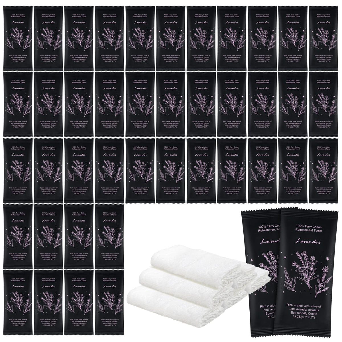Twoworld lavender-scent moist towel for hot or cold refreshment on the go.