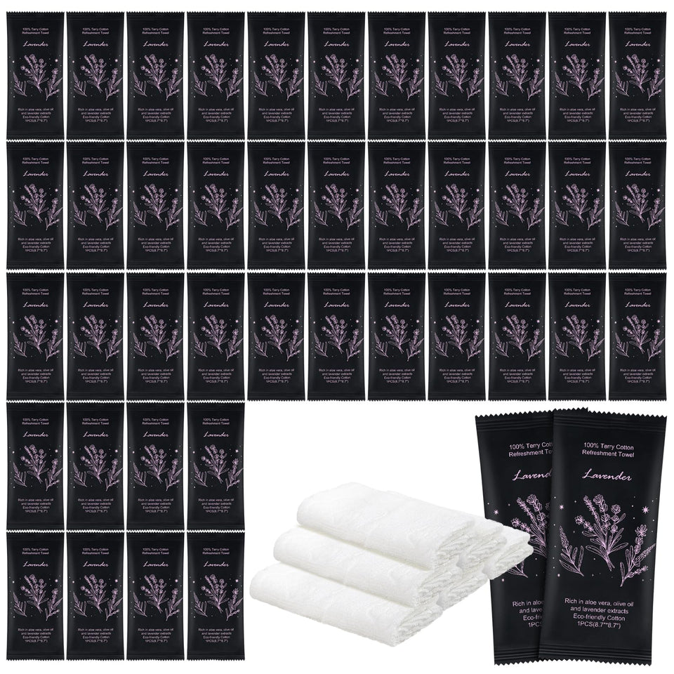 Twoworld lavender-scent moist towel for hot or cold refreshment on the go.