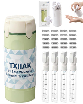 TXIIAK 4-in-1 travel dispenser bottle front view for organized packing