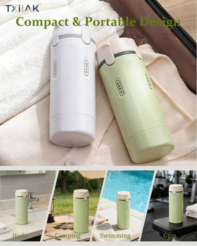 TXIIAK 4-in-1 travel dispenser bottle clearly labeled compartments for quick access