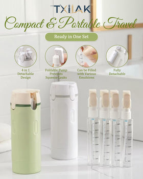 TXIIAK 4-in-1 travel dispenser bottle leak-proof cap protects contents during travel