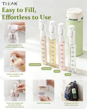 TXIIAK 4-in-1 travel dispenser bottle UV-resistant material preserves contents
