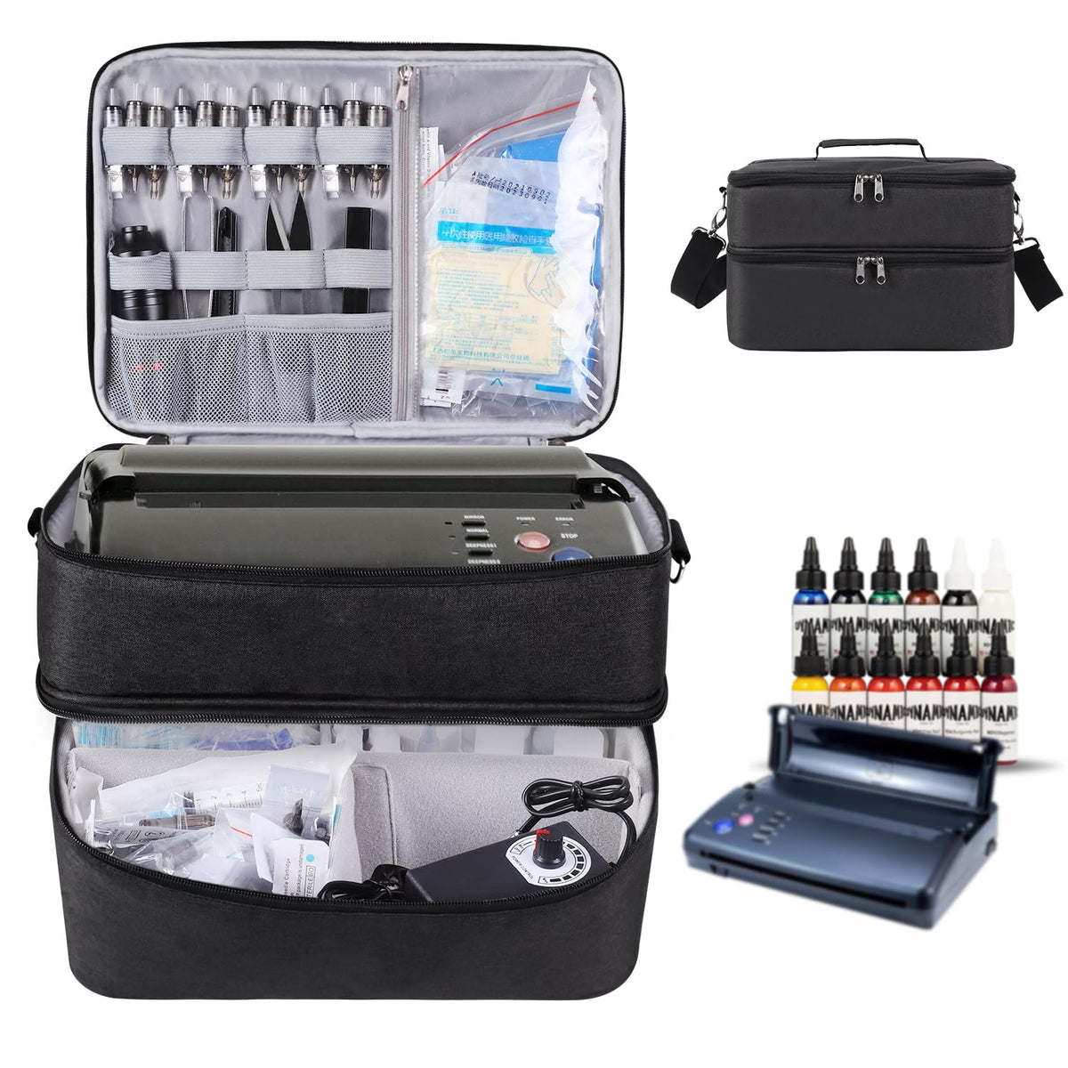 TXIYEAN tattoo carrying case with double-layer design for organized gear.