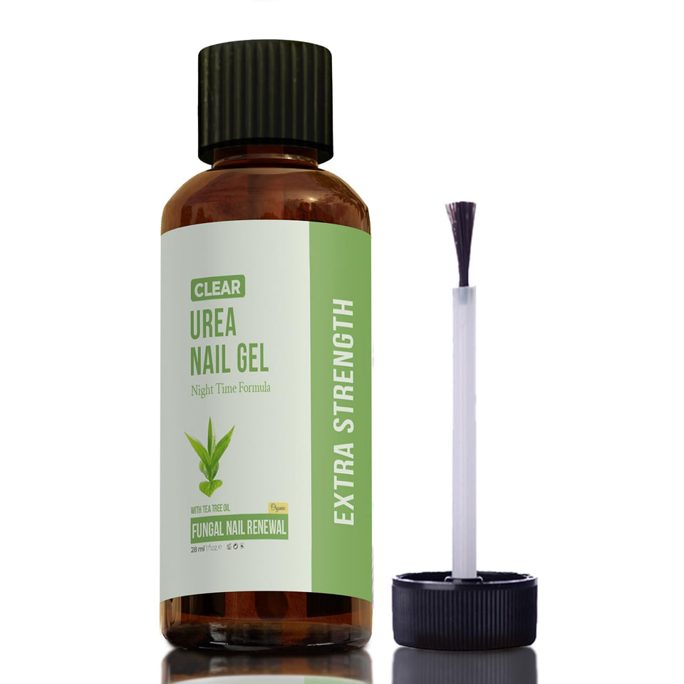 TXLSC CLEAR Urea Nail Gel with Tea Tree Oil bottle shown for overnight use and care.