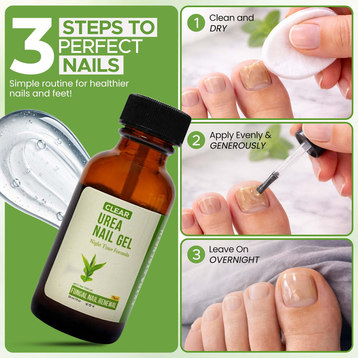 TXLSC CLEAR Urea Nail Gel with Tea Tree Oil brush demonstrates precise, mess-free nightly application.
