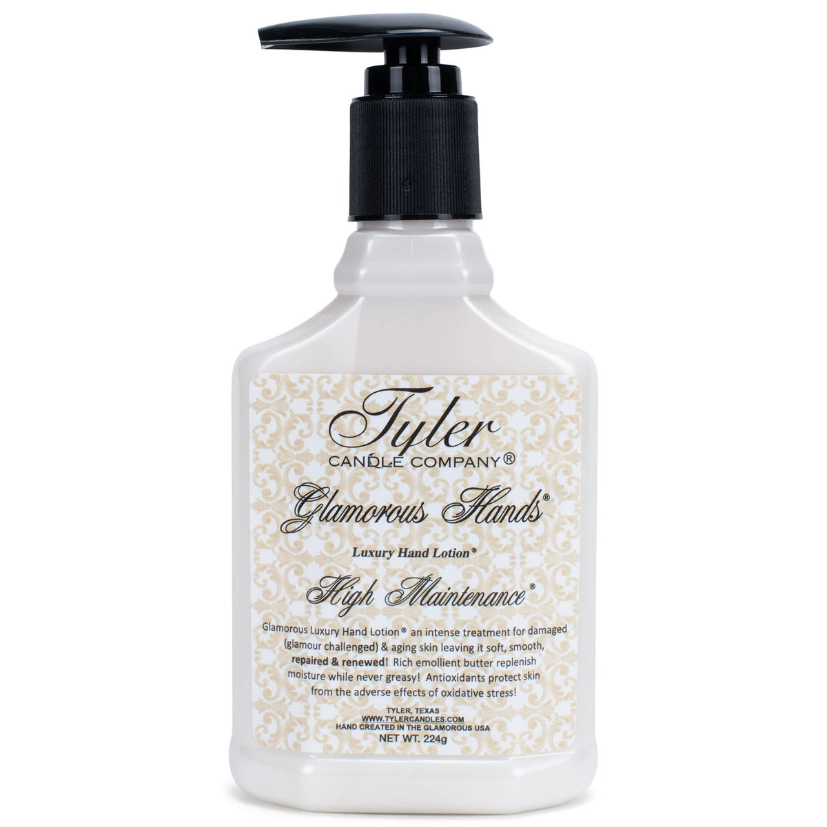 Tyler Candle Co High Maintenance Hand Lotion bottle for luxurious, rich hand care.