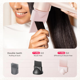 TYMO AIRHYPE 200 million ions close-up demonstrates anti-frizz effect.