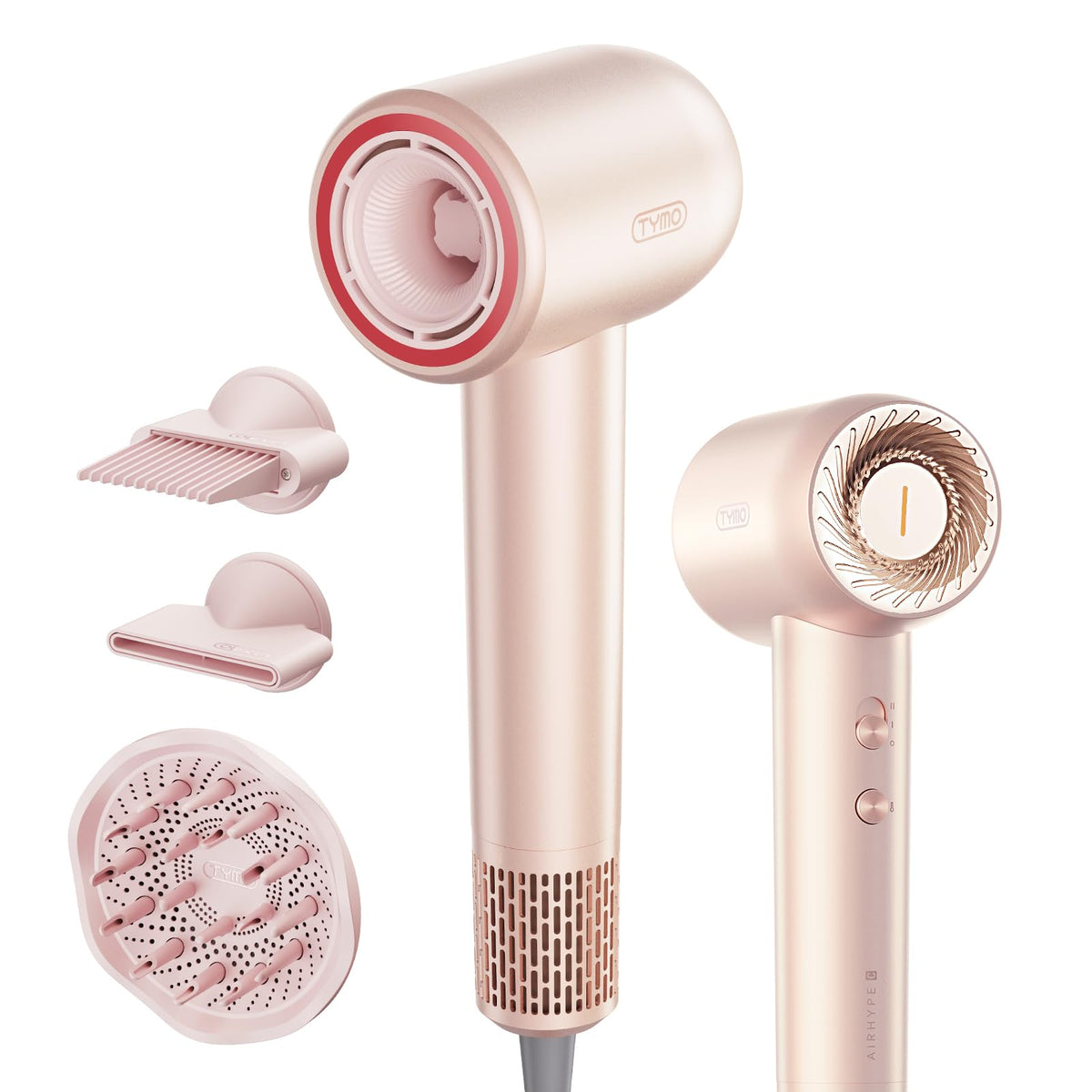 TYMO AIRHYPE compact blow dryer front view highlights sleek design and portability.