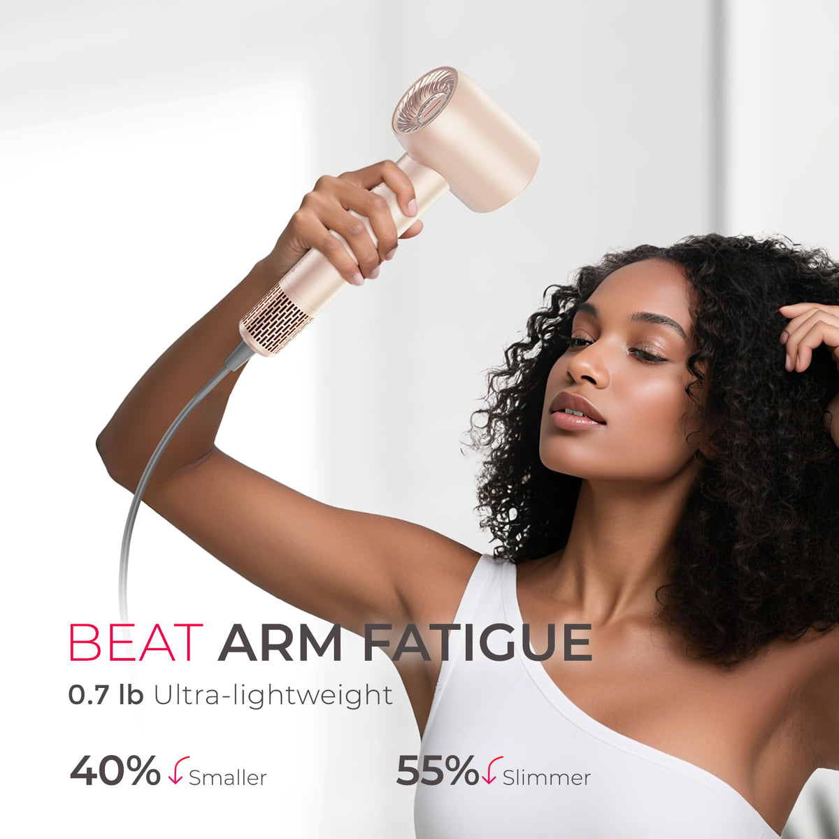 TYMO AIRHYPE control knobs illustrate 2 speeds and 4 heat levels.