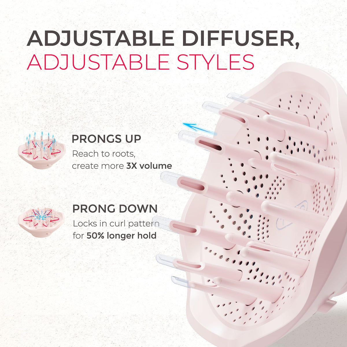 TYMO AIRHYPE ionic diffuser enhances curl volume and definition.