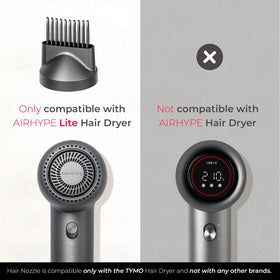 TYMO AIRHYPE Lite detangling nozzle on the dryer for smoother results.
