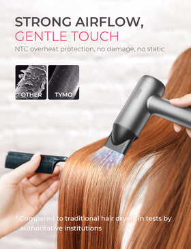 TYMO AirHype Lite emits billions of negative ions for smoother, frizz-free hair.