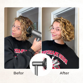 TYMO diffuser on curls delivers enhanced definition and reduced frizz.