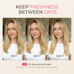TYMO Dry Shampoo invisible-finish-dark-hair showing no white residue on dark hair.