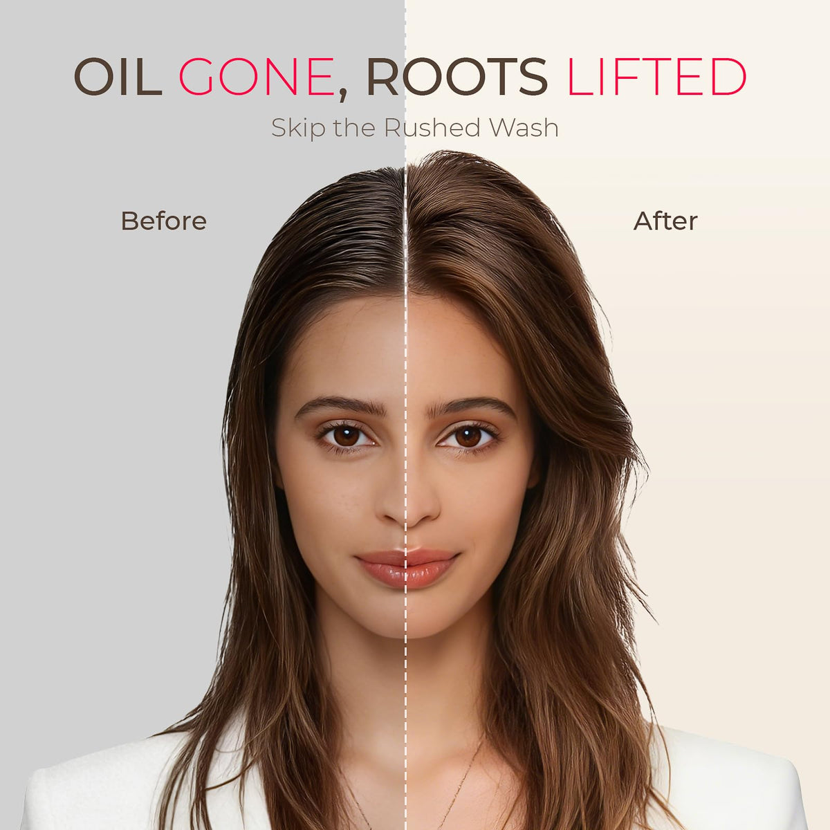 TYMO Dry Shampoo pump-application showing easy spray for roots refresh.