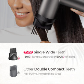 TYMO Hair Comb in use provides even root-to-tip straightening.