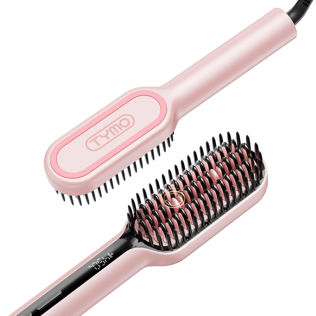 TYMO Hair Straightener Brush with Wave-Design Teeth for faster styling.