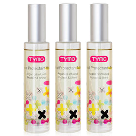 TYMO heat protectant bottle applying a protective layer before styling with heated tools