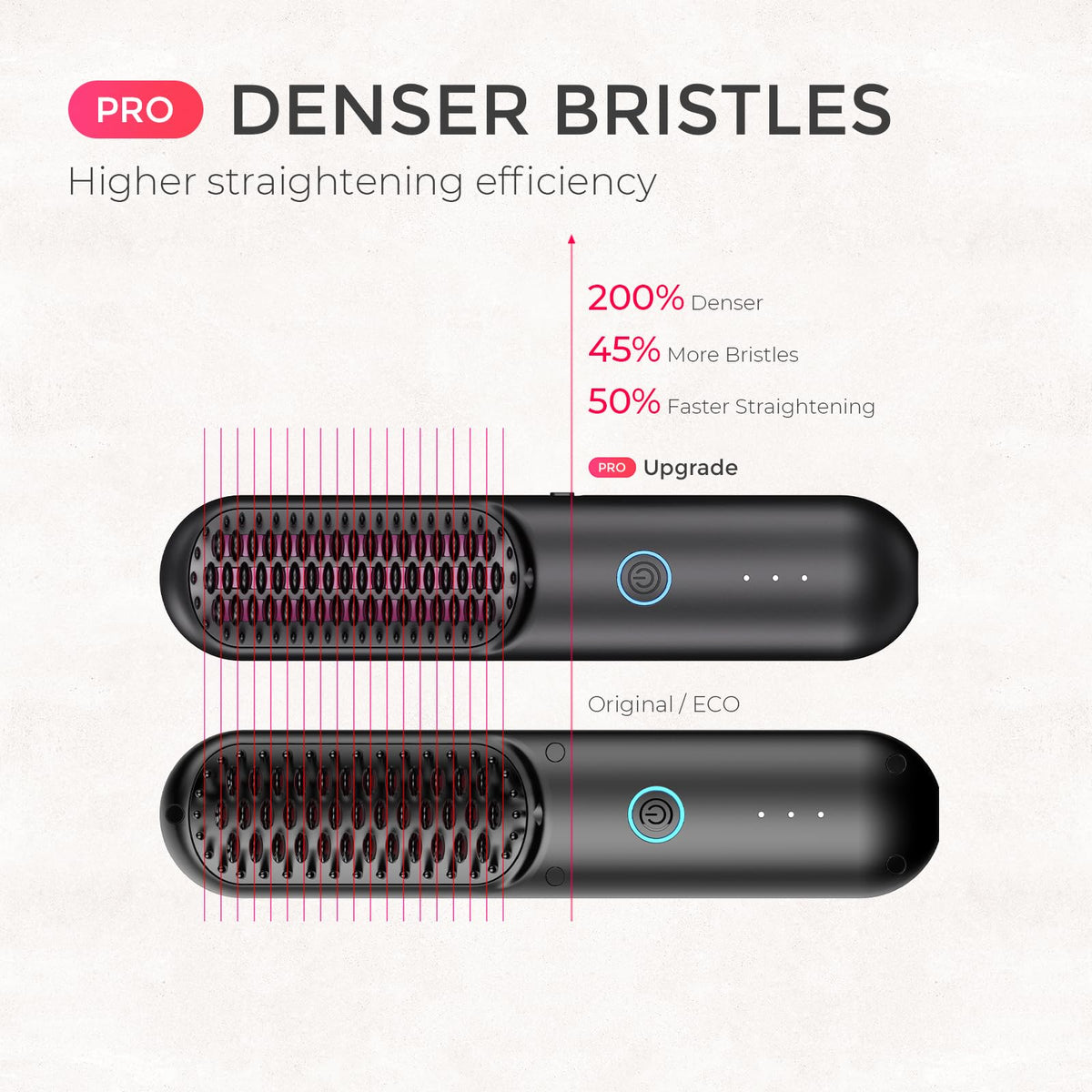 Close-up of TYMO Porta Pro dense bristle brush for effective straightening