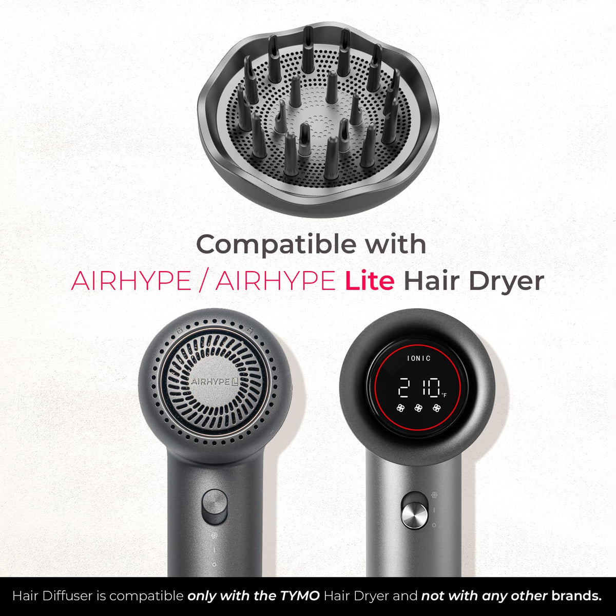 TYMO contoured diffuser near roots boosts volume and lift.