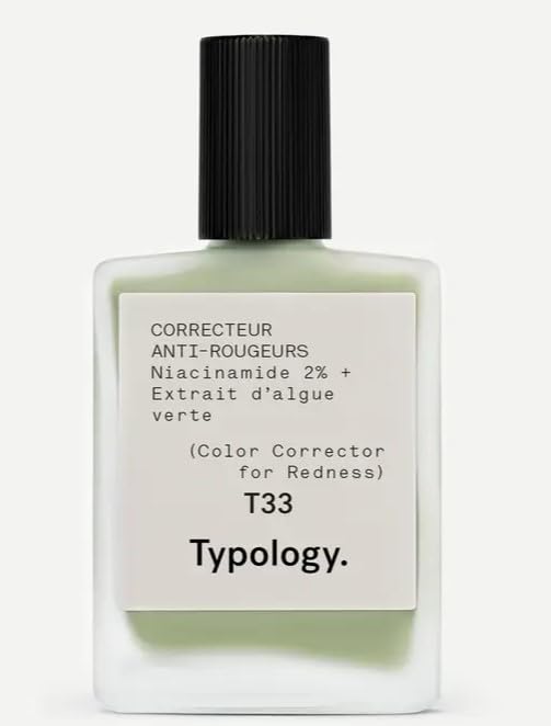 Typology Color Corrector for Redness application conceals redness with a natural green tint.