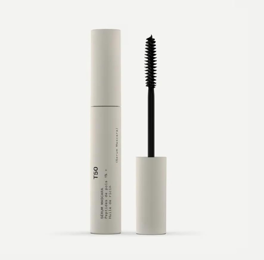 Typology T50 serum mascara brush for defined, curl-friendly lashes and easy removal.