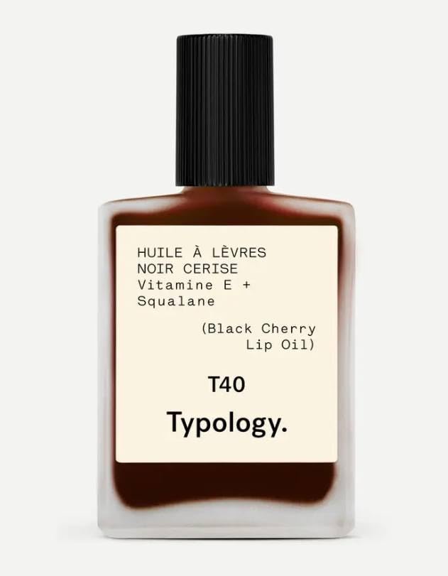 Typology tinted lip oil in Black Cherry delivers subtle color and nourishment.