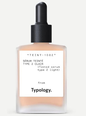 Typology tinted serum vial with dropper for precise, clean application.