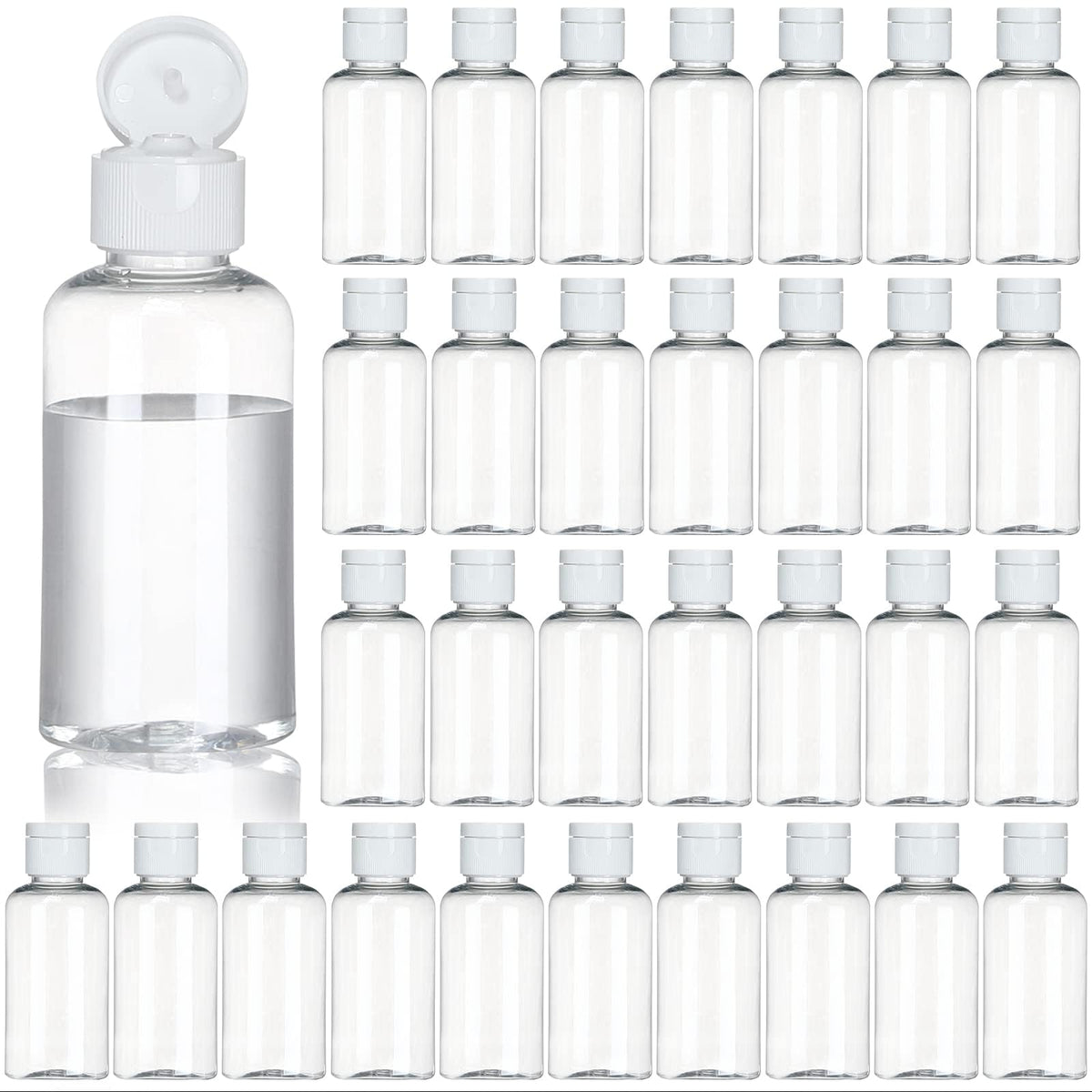 Tzirci 100-pack travel bottles with flip caps for quick dispensing on trips