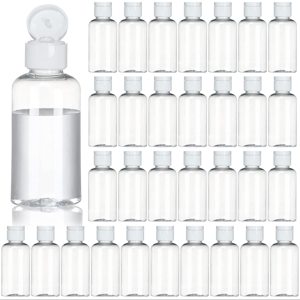 Tzirci 100-pack travel bottles with flip caps for quick dispensing on trips