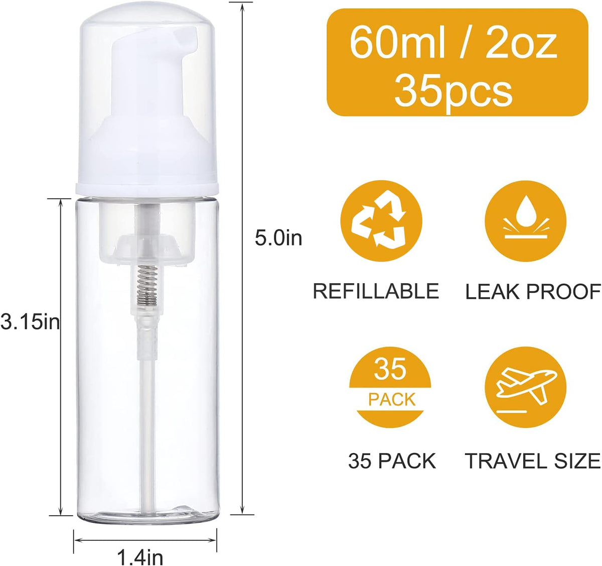 Tzirci 2oz clear foam bottles ideal for samples and daily routines.