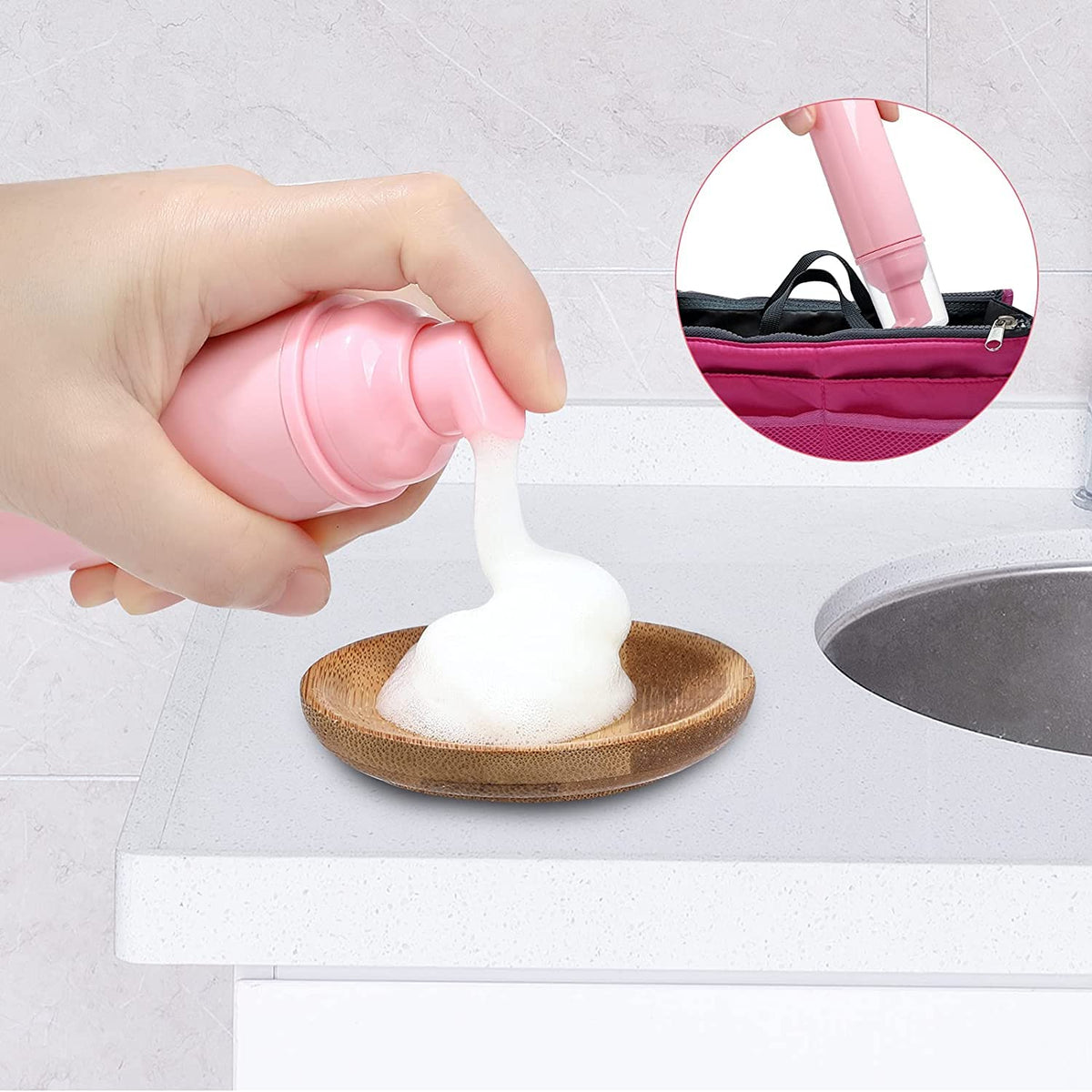 Tzirci lash-shampoo bottle demonstrating the foaming dispenser.