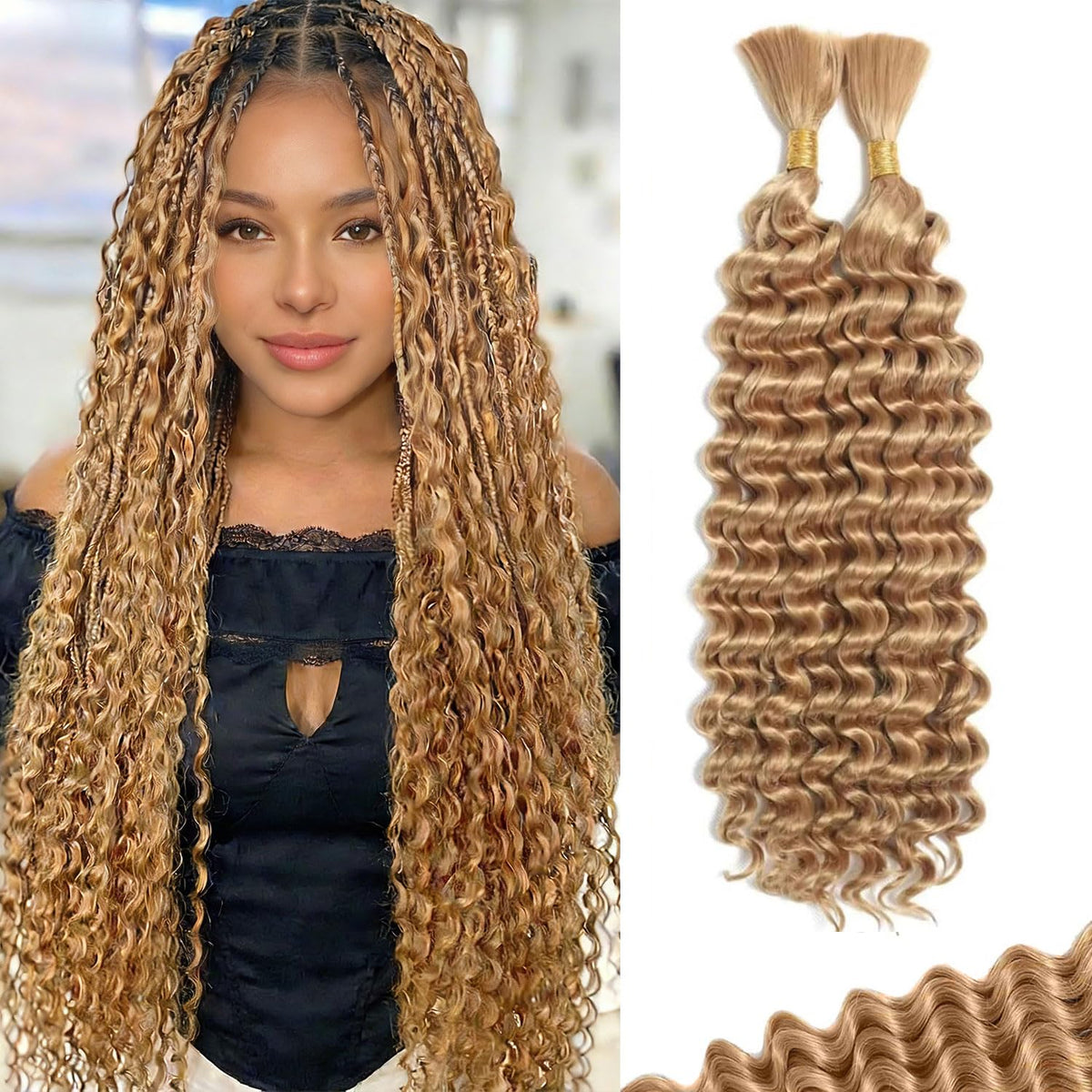 TzreisXu honey blonde 24-inch braiding hair, silky bulk for boho styles.