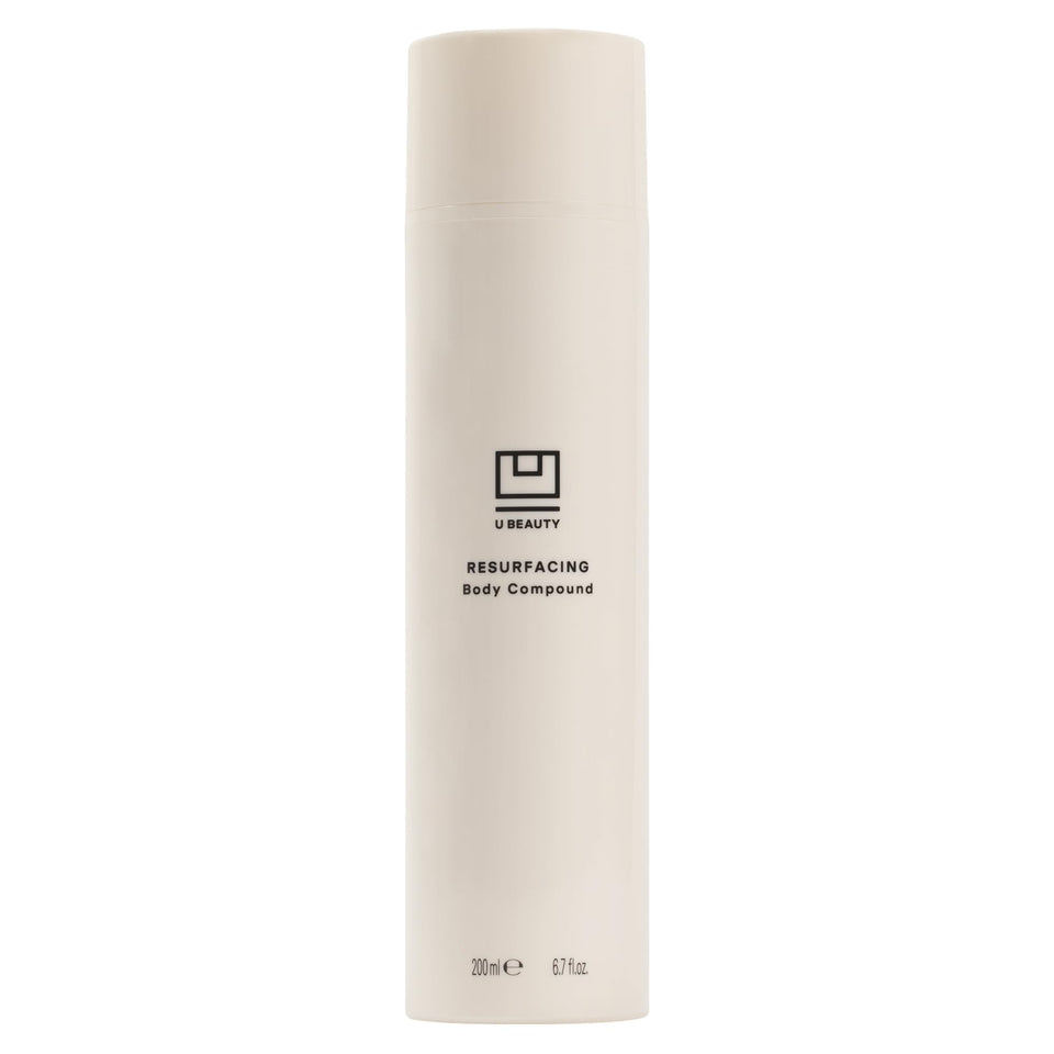 U Beauty Resurfacing Body Compound bottle showing premium texture for silky skin.
