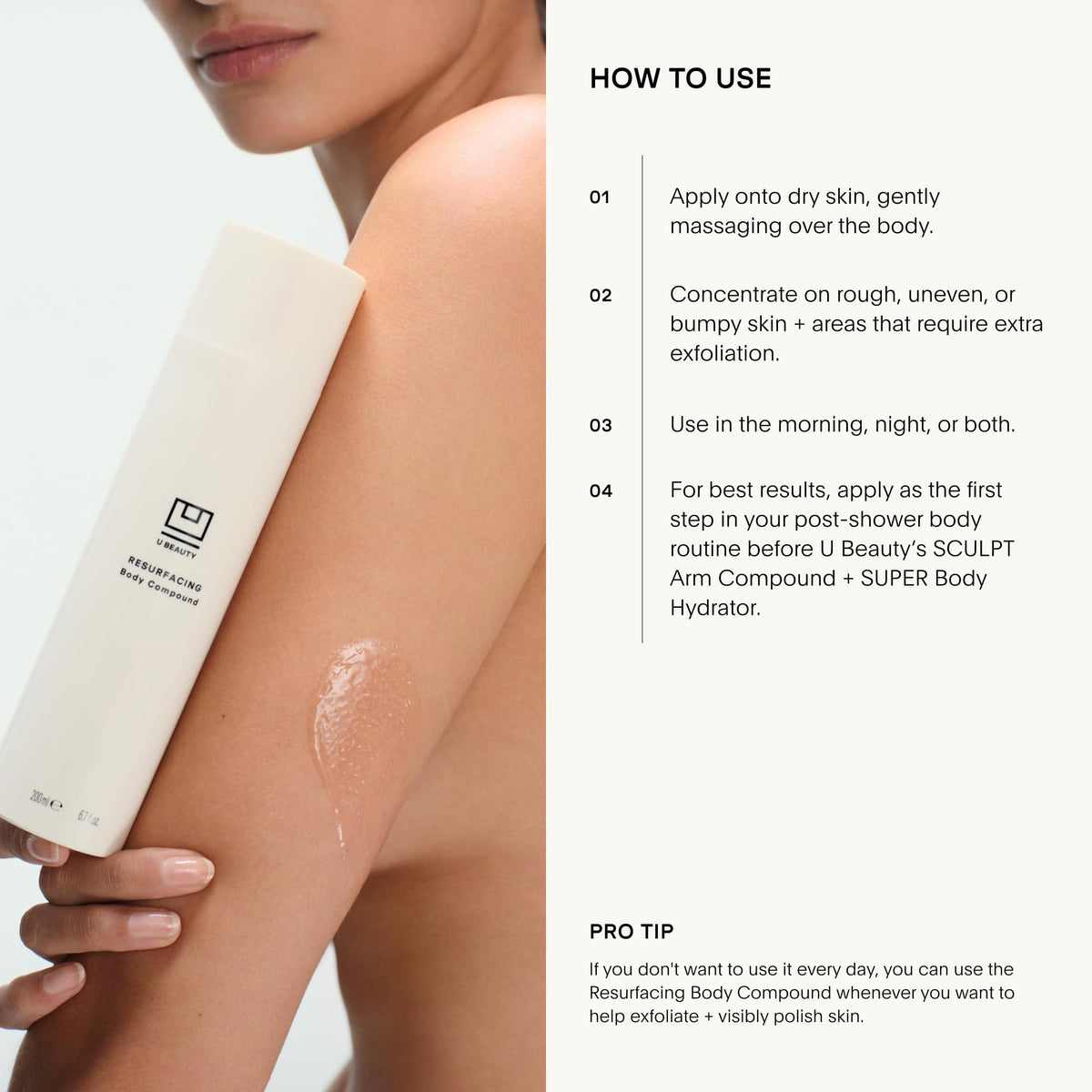 Before-after close-up of keratosis pilaris texture with U Beauty compound.