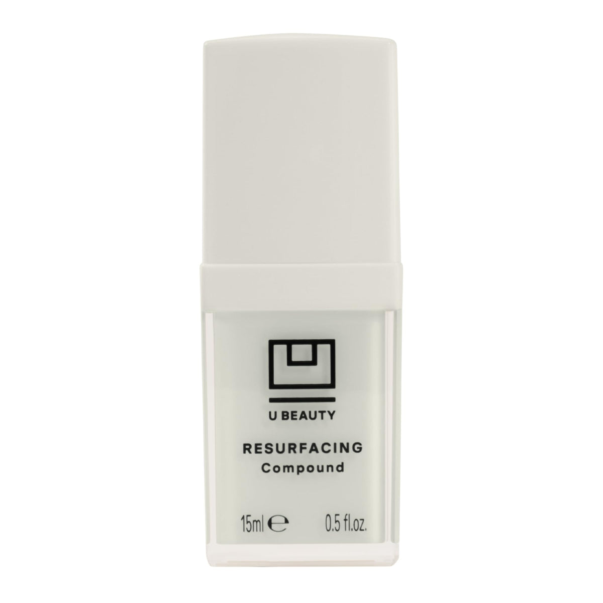 U Beauty Resurfacing Compound Serum bottle on a clean vanity for daily renewal