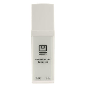 U Beauty Resurfacing Compound Serum bottle close-up for radiant, even-toned skin.
